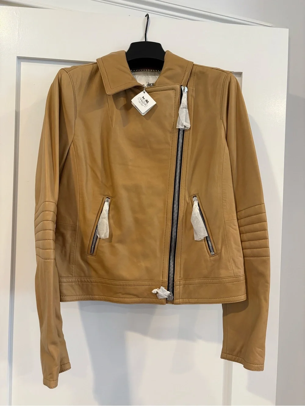 COACH Womens Camel Leather Moto Jacket